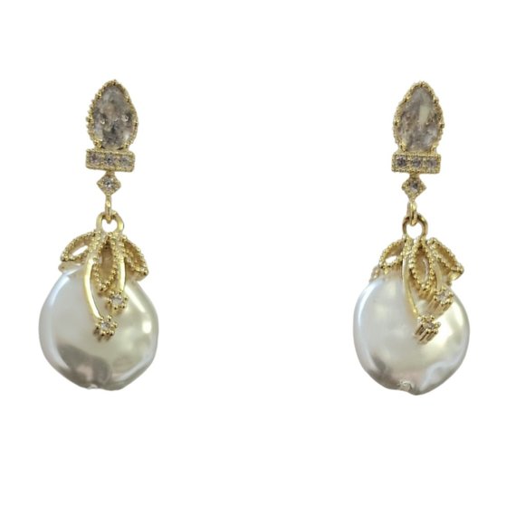 Freshwater pearl 14kt gold plated drop earrings NEW - Picture 6 of 7